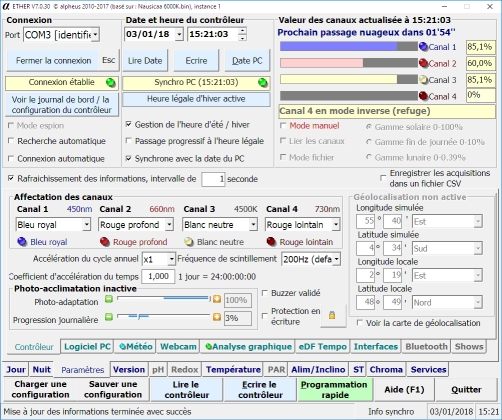 Logiciel ETHER onglet 'Paramètres contrôleur'